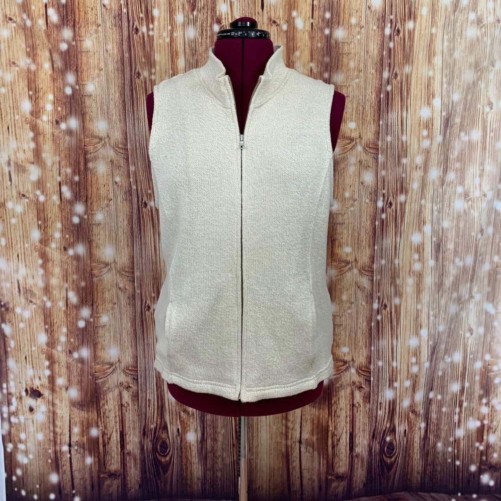 Croft &  Barrow Cable Knit Vest Winter White large Zipper Front